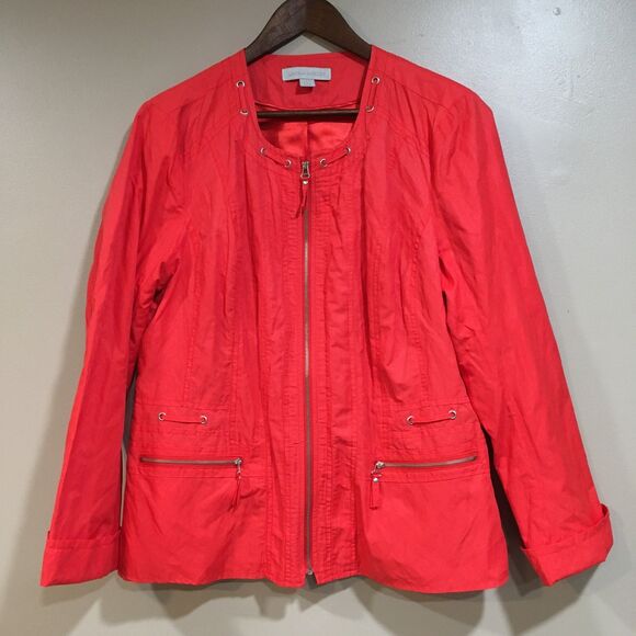 Laura Ashley Jackets & Blazers - Laura Ashley Womens L Full Zip Lined Jacket Red Zip Pockets Laced Collar Classic